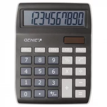 Genie 840 BK galda kalkulators - 10 cipari - noliecams displejs - divējāda barošana (saules un baterija) - Melns/Pelēks