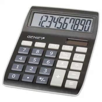 Genie 840 BK galda kalkulators - 10 cipari - noliecams displejs - divējāda barošana (saules un baterija) - Melns/Pelēks