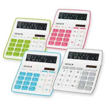 Genie 840 G Desktop Calculator - 10 Digits - Tiltable Display - Solar & Battery - Green/White
