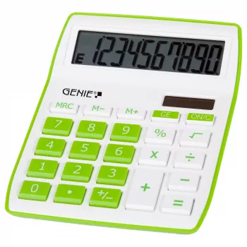 Genie 840 G Desktop Calculator - 10 Digits - Tiltable Display - Solar & Battery - Green/White