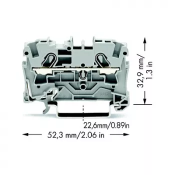 WAGO 2004-1201 Caurslēguma spailes bloks, 2-vadītāju, 800 V, 32 A, pelēks, 6,2 mm platums, CAGE CLAMP