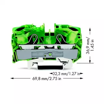 WAGO 2016-1207 TOPJOB® S 2-vadu caurlaides spaiļu bloks, 16 mm², 1000 V, pelēks, DIN sliedes montāžai