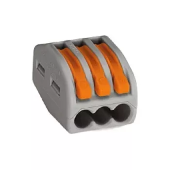 WAGO 222-413 3-dzīslu sviras savienotājs, 32 A, 400 V, pelēks/oranžs
