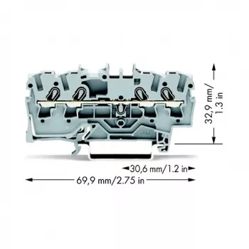 WAGO 2002-1401 Caurplūdes spaiļu bloks, 4 vadi, 2,5 mm², Push-in CAGE CLAMP, 800 V, pelēks