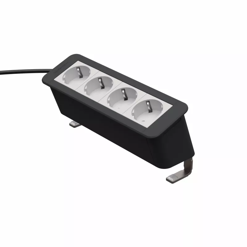 Kindermann CP Office Desk 4-Way Power Module (4 x Schuko, 3m Cable, Silver/Black)