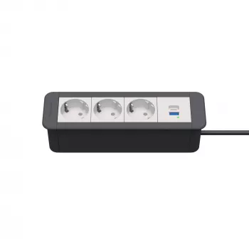 Kindermann CP Office Frame 4-kārtu galda savienojumu modulis ar 3x Schuko ligzdām un 1x USB-A uzlādes portu (7551000223)