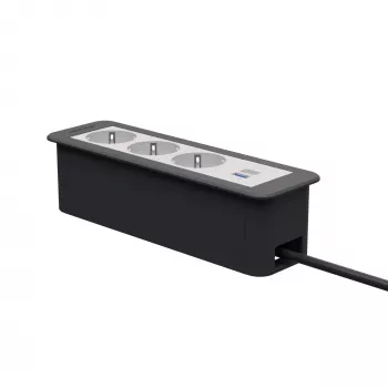 Kindermann CP Office Frame 4-kārtu galda savienojumu modulis ar 3x Schuko ligzdām un 1x USB-A uzlādes portu (7551000223)