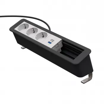 Kindermann CP Office Desk Power & Connectivity Unit, 6 Slots, 3x Schuko Outlets, 1x USB-C PD 60W, 3m Cable, Silver
