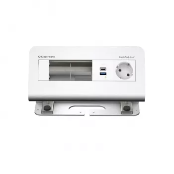 Kindermann CablePort desk² 4-Way 1x Schuko ligzda 1x USB-A uzlāde sudraba