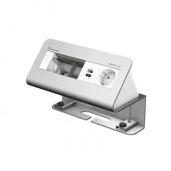 Kindermann CablePort desk² 4-Way 1x Schuko ligzda 1x USB-A uzlāde sudraba