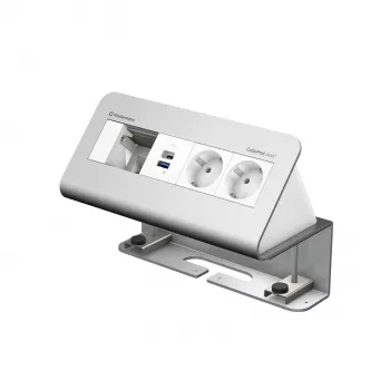 Kindermann CablePort desk² 4-way 2x Power 2x USB Desk Connectivity Module, Aluminium
