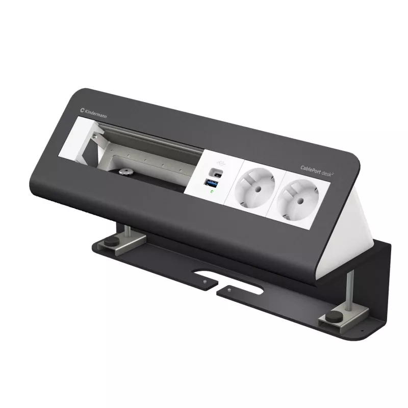 Kindermann CablePort desk² 6-kārtīgs 2x barošanas ligzda USB galda skavas modulis
