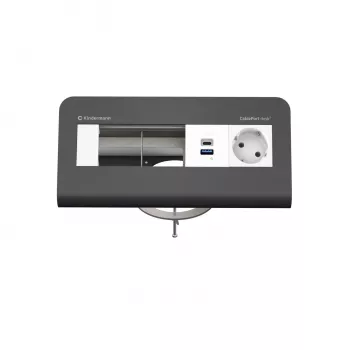 Kindermann CP desk² 80 4-fold Desk Connectivity Panel with 1x Power and 1x USB-A, Silver/Black