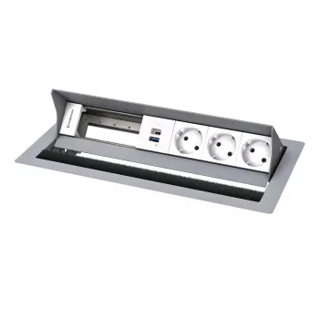 Kindermann CP Standard² 6-Fold Desk Connectivity Panel with 3x Power and 1x USB-A Charging, Silver