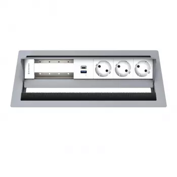 Kindermann CP Standard² 6-Fold Desk Connectivity Panel with 3x Power and 1x USB-A Charging, Silver