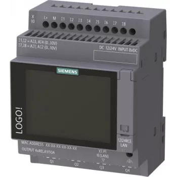 Siemens LOGO! 12/24 RCE loģiskais modulis ar displeju, 8 DI/4 AI/4 releji, 12-24V DC, Ethernet, Modbus TCP/IP