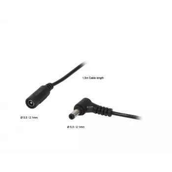 ALLNET DC pagarinājuma kabelis 5,1mm x 2,1mm sievišķais–vīrišķais 1,5m Melns (ALL-Adapt-Ext5-10-1500)