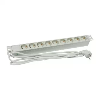 ALLNET 19 inch Accessories Multiple Socket Outlet 9x Sockets (CEE7) to Plug (CEE7) Light Grey Synergy 21