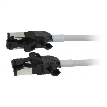 Synergy21 Patch Cable RJ45, CAT6A 500MHz, 2m, Grey, S/FTP, Slimline Round d=4,5mm, TPE/LSZH (Superflex), AWG28, with CAT7 Raw Connector, Rotatable Plug