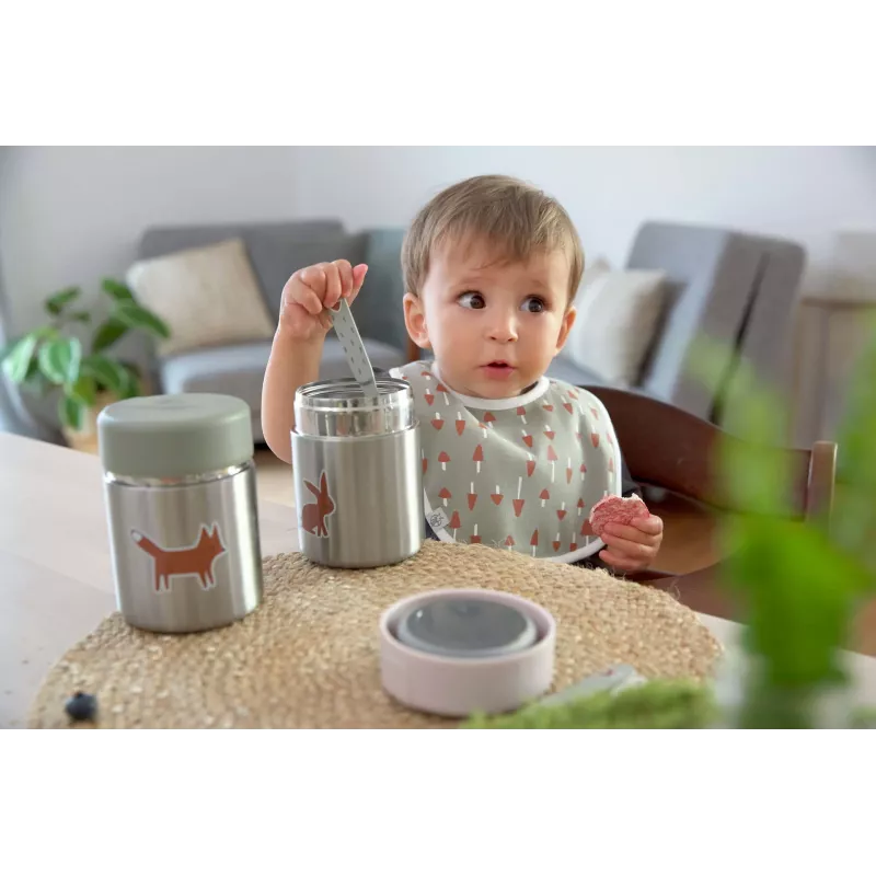 Lassig Little Forest Fox pārtikas termoss, 315 ml, divsienu nerūsējošais tērauds, hermētisks, zaļā krāsā