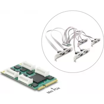 Delock Mini PCIe I/O Full Size Card to 8 x Serial RS-232 DB9 ar standarta un zema profila slot kronšteiniem