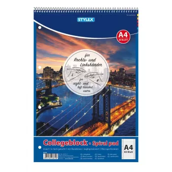 STYLEX College Block Spiral Pad DIN A4 ar līnijām
