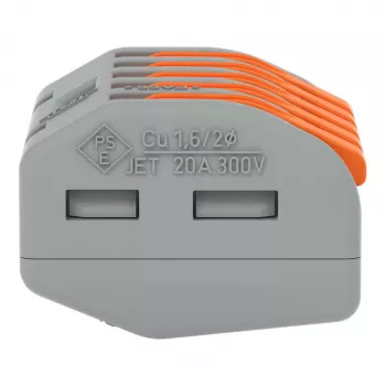 WAGO 222-415 5-dzīslu sviras spailes bloks, 32 A, 400 V, pelēks/oranžs