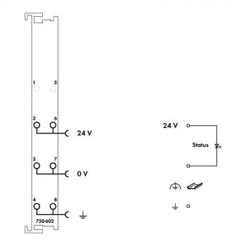 WAGO 750-602 Barošanas modulis 24 VDC, 1.08 A, DIN-sliežu montāžai, pelēks, CAGE CLAMP