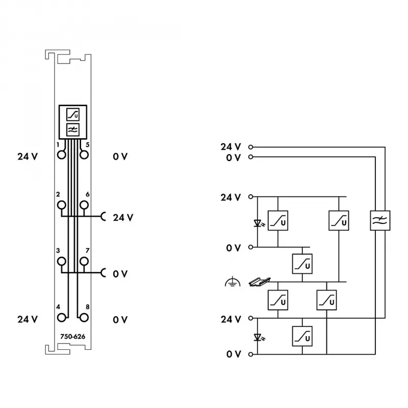 WAGO 750-626 barošanas filtra modulis 24 V DC, CAGE CLAMP, pelēks