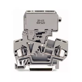 WAGO 281-611 TOPJOB® S caurspraudņa spailes, 3 pieslēguma punkti, 6 mm², pelēka, DIN-35 sliedei