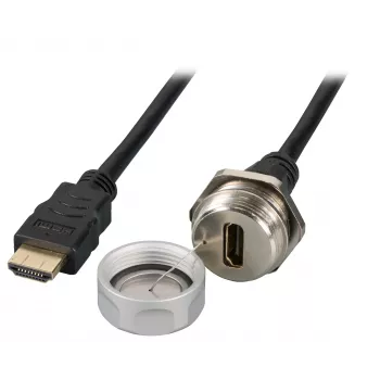 EFB Elektronik IP67 HDMI paneļa ligzda, M25, HDMI A-A ligzda-spraudnis, apkopes ports, drošības aukla, 1,0 m