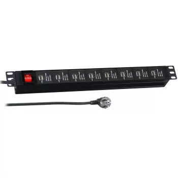 EFB Elektronik EK631USB.1 19 inch 1U Rackmount USB Lādētājs - 16 USB Porti, CEE 7/7 Ieeja, Melns