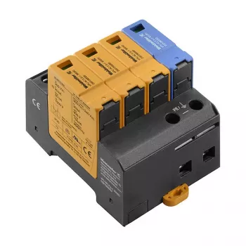 Weidmüller VPU AC II 3+1 300/50 Pārsprieguma aizsardzības ierīce 2. tips, 3 fāzes + neitrāle, 300 V AC, 20 kA/40 kA, DIN sliede
