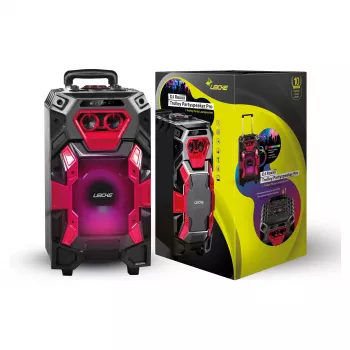 Leicke DJ ROXX TROLLEY PRO pārnēsājamā PA skaļruņu sistēma ar Bluetooth, 100W RMS, 10 collu zemfrekvences skaļruni, LED apgaismojumu, ratiņiem, mikrofonu, tālvadības pulti