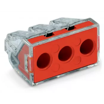 WAGO 773-173 Sadales kārbas savienotājs, 3 polu, Push-Wire, 41A, 400V, Sarkans/Caurspīdīgs