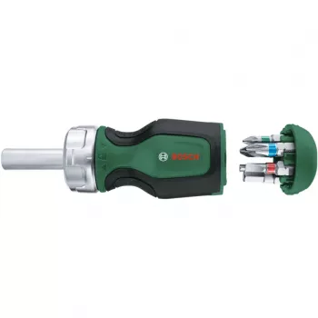 Bosch 1600A032UY Ratchet Screwdriver ar 12 uzgaļiem (25mm) S2 tērauds, 1/4 inch Hex, ergonomisks rokturis