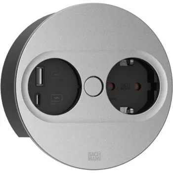 Bachmann TWIST 2 pagarinātājs ar 1x Schuko un 1x USB A/C, 2,0m vads, melns/nerūsējošais tērauds