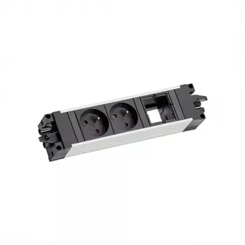 Bachmann 906.0238 STEP ALU Galda barošanas un datu modulis, 2x Type E ligzdas, 2x Keystone sloti, 3m kabelis, sudraba/melns