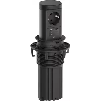 Bachmann ELEVATOR 2 Ievelkamā galda barošanas iekārta ar 1x Schuko kontaktligzdu un 1x USB-C 45W, kabelis 2,0m, RAL 9005 Jet Black