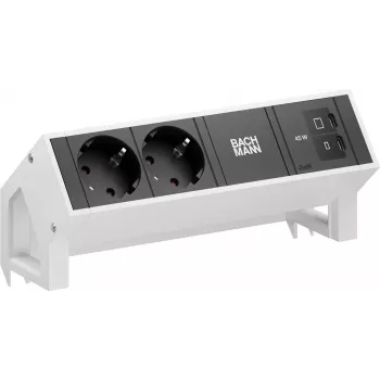Bachmann DESK2 2x Schuko USB-C 45W 0,2m Pure White RAL9010 galda barošanas modulis