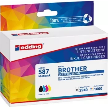 Edding saderīgo tintes kasetņu komplekts Melna, Ciāna, Fuksīna, Dzeltena - Aizstāj Brother LC-3219XL sēriju (4 iep.)