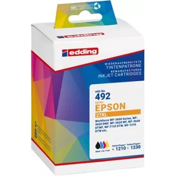 Edding saderīgu tintes kasetņu komplekts Epson 27XL (Cian, Magenta, Dzeltena) - Augstas ražības - 3 iepakojums