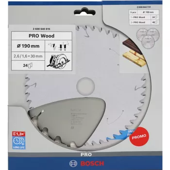 BOSCH Power Tools PRO Wood Circular Saw Blade 190 mm (3-Piece Promo Pack)