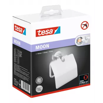 Tesa MOON Tualetes papīra turētājs ar vāku, pašlīmējošs, nerūsējošā tērauda izskats, sudrabs, 1 gab.