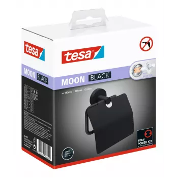 Tesa MOON BLACK Tualetes papīra turētājs ar vāku, pašlīmējošs, melns, 1 gab.