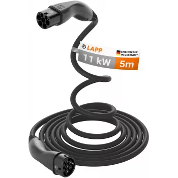 LAPP MOBILITY HELIX Type 2 pašsavienošanās uzlādes kabelis elektromobilim 11 kW 5m Melns