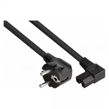 Kabelmeister Power Cable Schuko Plug Type E+F (90° Angled) to IEC C15 Socket (Straight), 1,8m, Black