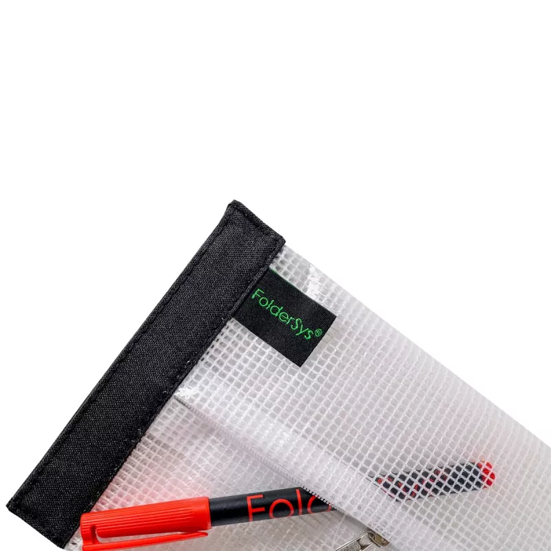 FolderSys SnapBag DIN A6 Clear Transparent PVC-Free Document Wallet with Black Seam