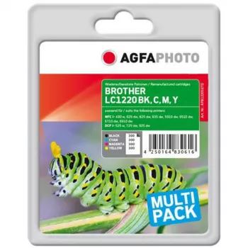 AGFAPHOTO APB1220SETD saderīgo tintes kasetņu komplekts 4 iepakojumā Melna Dzeltena Ciāna Purpura High Yield XL