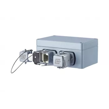 METZ CONNECT E-DAT Industry IP67 V5 2 portu virsapmetuma tīkla ligzda, alumīnijs, pelēka (1401060320ME)